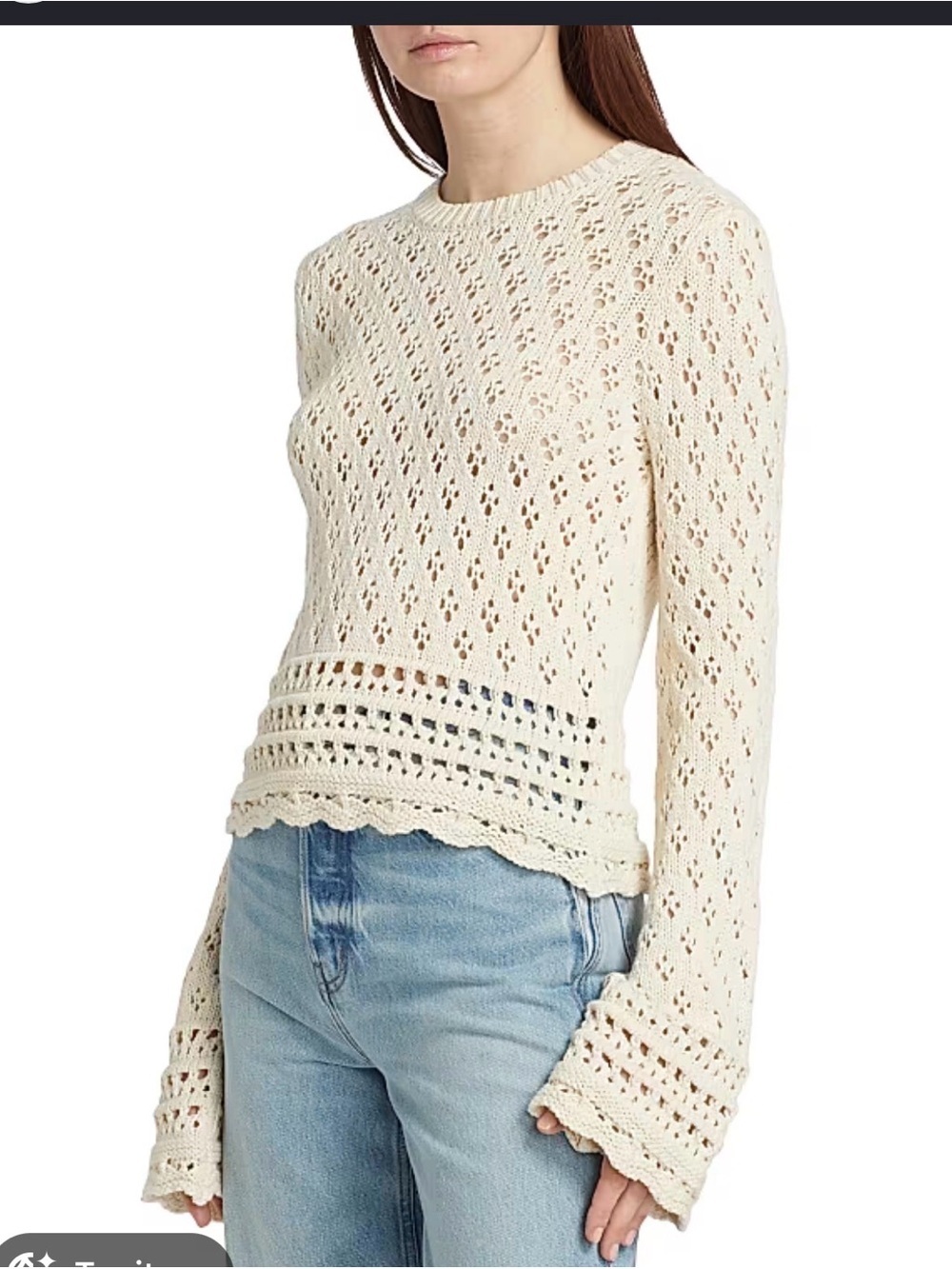 FRAME Cotton & Silk Crochet-Knit Sweater